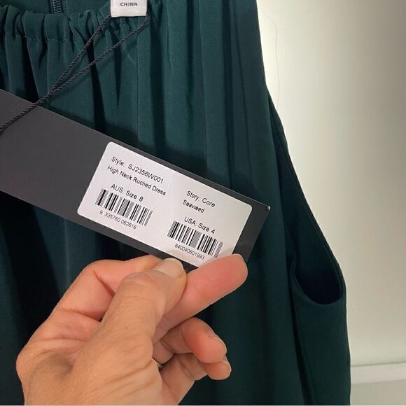 New Shona Joy High Neck Ruched Dress in Green size 4 - Picture 11 of 12